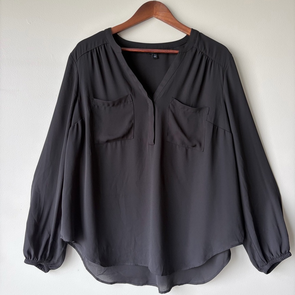 Torrid Harper Black Georgette Pullover Blouse V-Neck Long Sleeve Top Size 1 L/XL